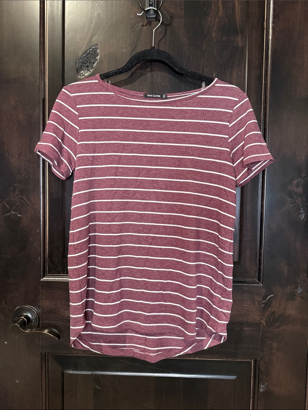 Pink Clover Striped Short-Sleeve Tee in Burgundy and White